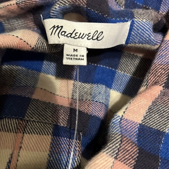 26.Madewell Plaid Flannel Tie-Front Shirt in Blue Shadow, Size Medium, NWOT - Picture 15 of 17